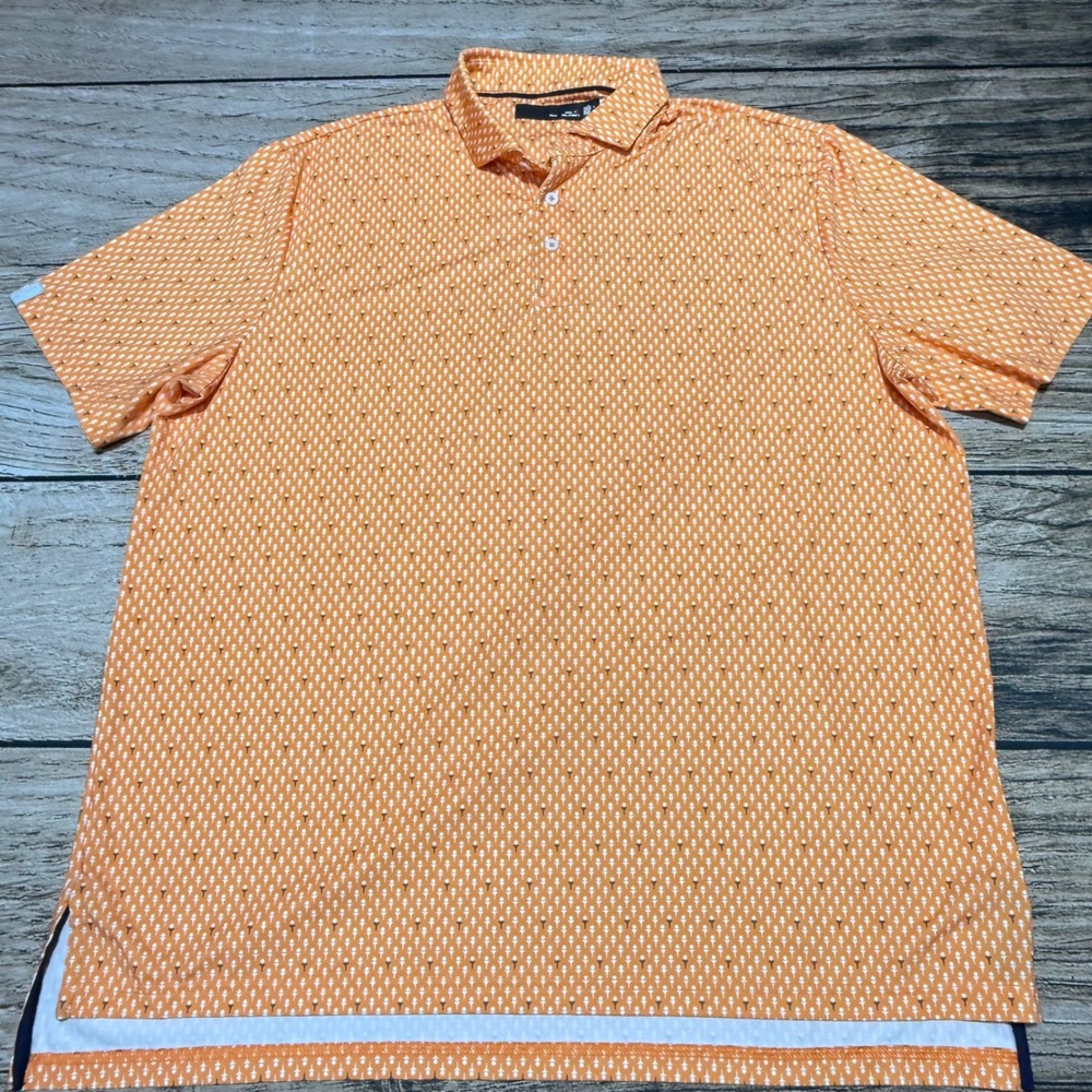 RLX Ralph Lauren Golf Polo Shirt Mens XL Orange Tee AOP Print Performance - Picture 2 of 7